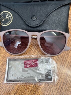 Ray-Ban Women's Tan Frame Sunglasses with Pink-Tinted Lenses